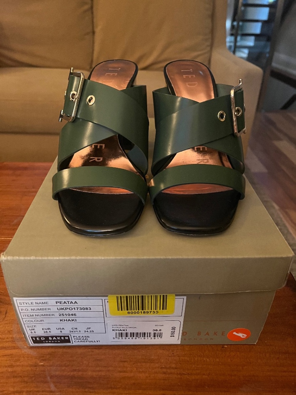 Ted Baker Khaki Buckle Mule Sandals